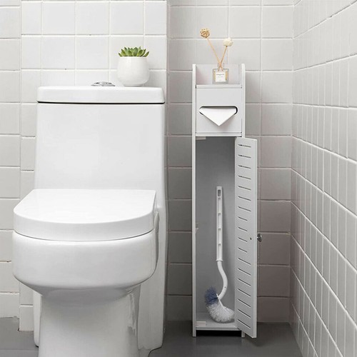 Free Standing Bathroom Storage Cabinet White Toilet Paper Roll Holder Waterproof - Picture 6 of 14