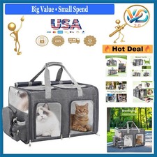 Large Cat Carrier for 2 Cats Soft Sided Travel Dog Carrier Gray