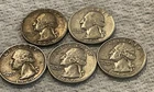FIVE WASHINGTON SILVER QUARTERS 1952D, 1953D, (2)1960D, 1962D