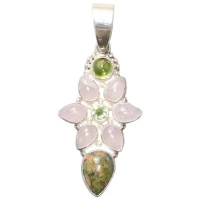 Vintage Sajen Sterling Silver Petal Design Gemstone Pendant - Image 1 of 3