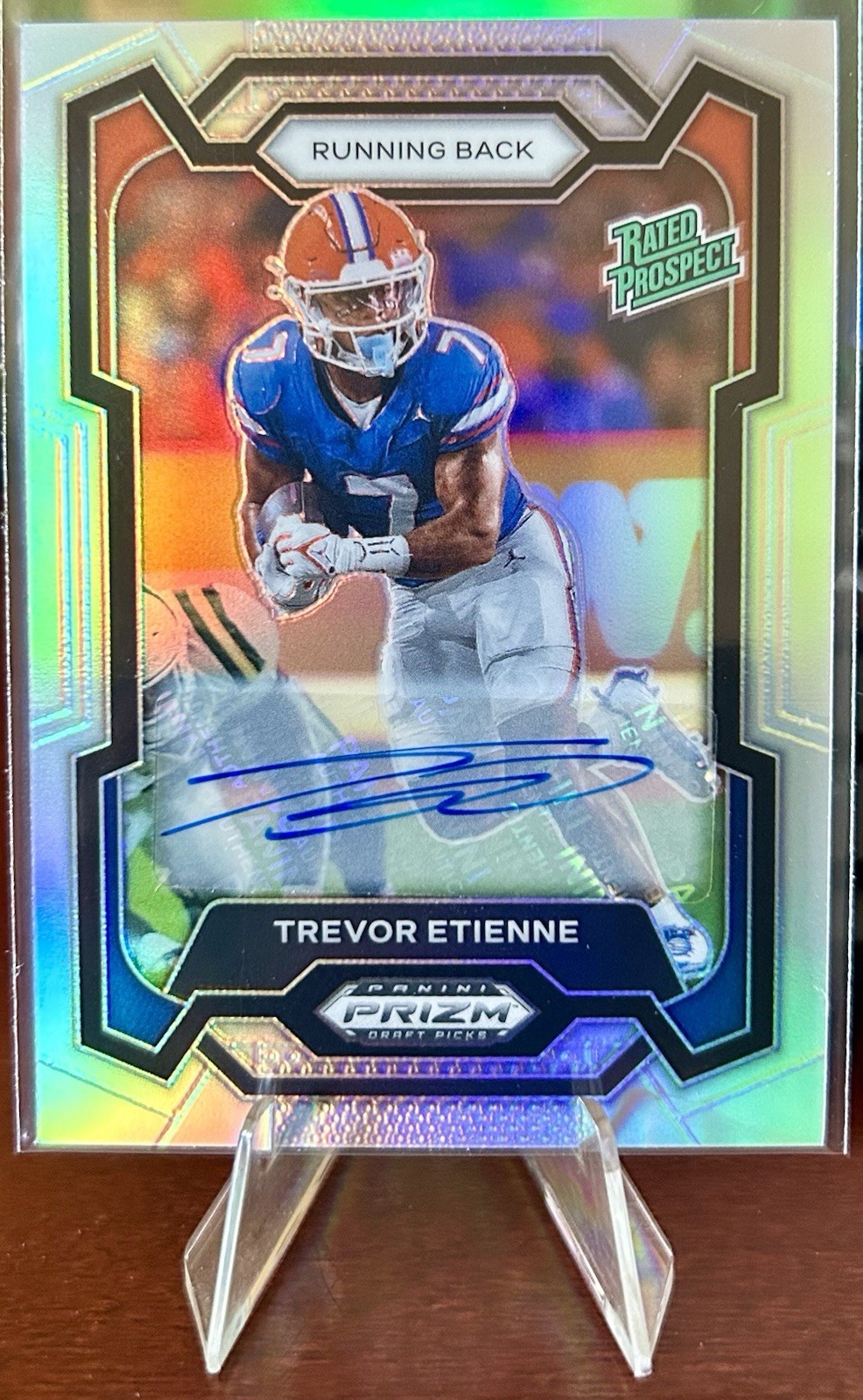 Trevor Etienne 2024 Prizm Draft Picks Rated Prospect #196 Silver Prizm Auto RC