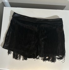 Vintage Leather High Rise Shorts with Fringe Hem