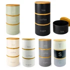 Tea Coffee Sugar Canisters Set of 3 Kitchen Food Storage Steel Jar Wooden Lid