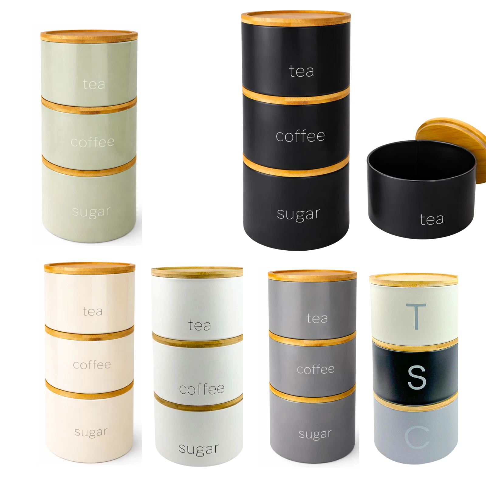 Tea Coffee Sugar Canisters Set of 3 Kitchen Food Storage Steel Jar Wooden Lid
Opens in a new window