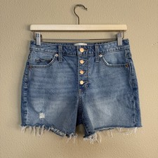 Universal Thread Midi Shorts Womens 2 Distressed Denim High Rise Button Fly