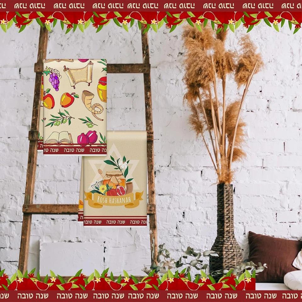 Rosh Hashanah Kitchen Towels Red Yellow Shana Tova Dish Towel Happy Rosh Hashana - Image 4 of 4