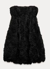 ZARA Black Short Mini Textured Floral Dress Size M Bloggers Fave Ref. 9960/754