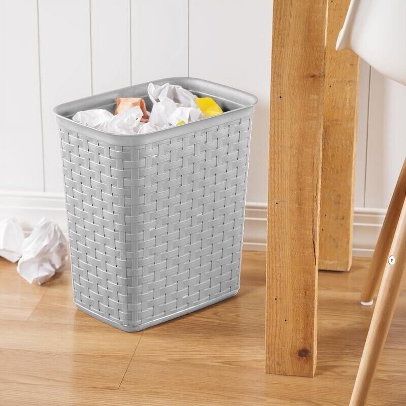 Weave Decorative Trash Can Plastic Wastebasket Ideal Bedroom Office Indoor Use