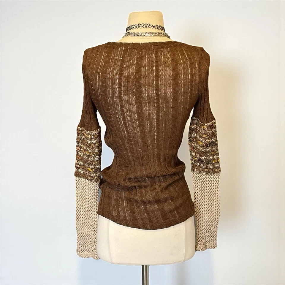 Suéter Hipster Marrón Top Tejido Threads 4 Pensamiento Grunge Y2k Boho Hippie Foto 4 de 4