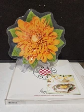 2007 Peggy Karr Fused Glass Chrysanthemum Plate 14" with Box