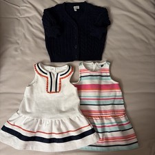 Janie Jack- Lot Of 3 6-12 M - 2 White Summer Dresses and Cableknit Cardigan