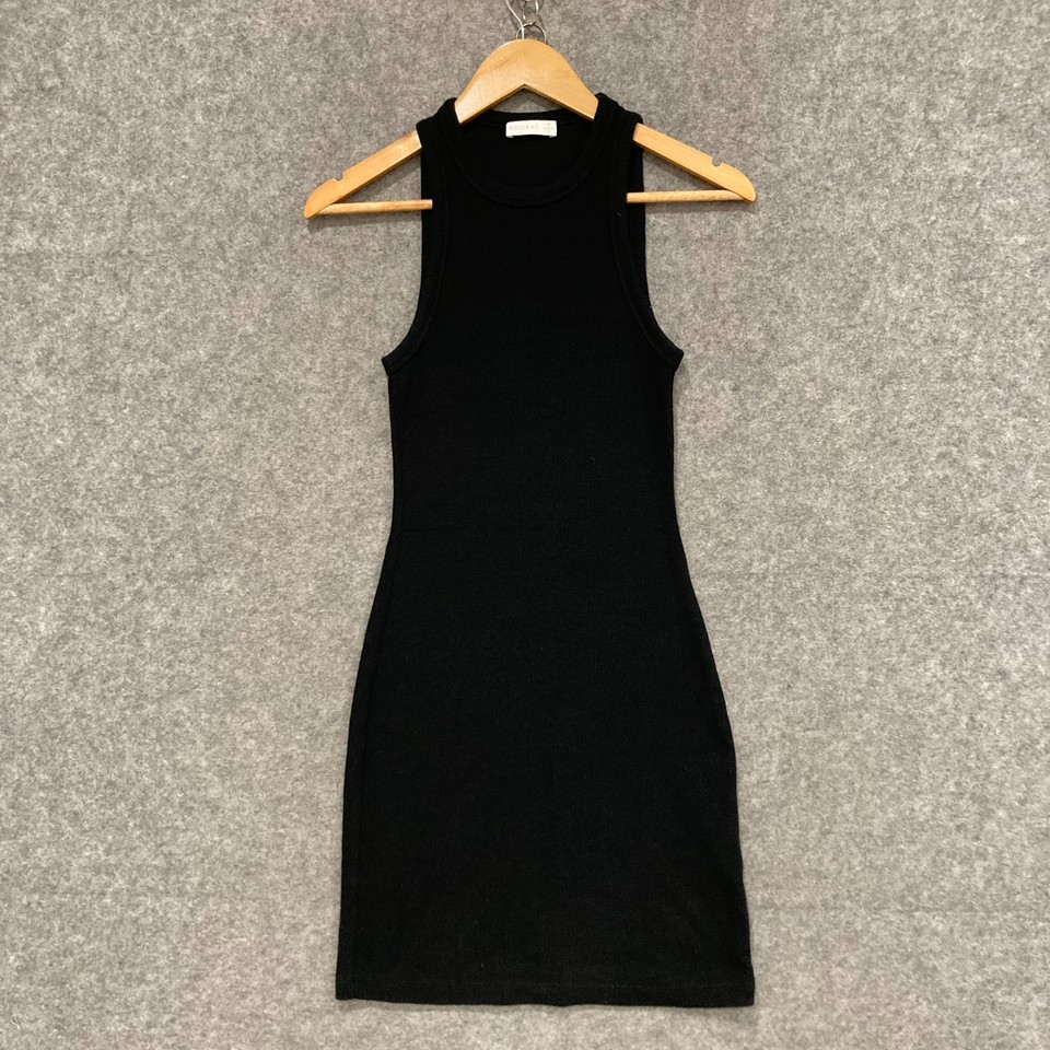 Kookai Dress Womens Size 36 Small Black Ribbed Knit Bodycon Mini Sleeveless