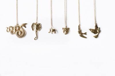 6pc Gold Tone Animal Necklace Set Snake Elephant Tiger Bird Costume Jewelry