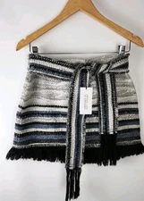 Derek Lam 10 Crosby Tweed Short Mini Skirt Size 4 NWT W/ Belt Tie & Fringe