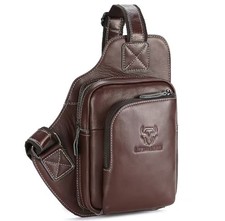 Men's Genuine Leather Chest Sling Bag Multi-pocket Crossbody Shoulder Daypack
