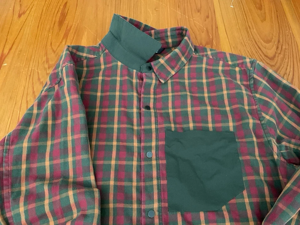 Arc'teryx Bernal Flannel Shirt Men's Large Plaid Long Sleeve Snap Green Red - Image 3 of 4