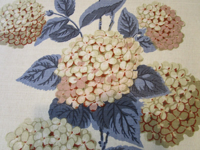CHOLE by Cowtan & Tout Linen Fabric Tan Blue Pink Hydrangea Flowers 40''L x 53''W