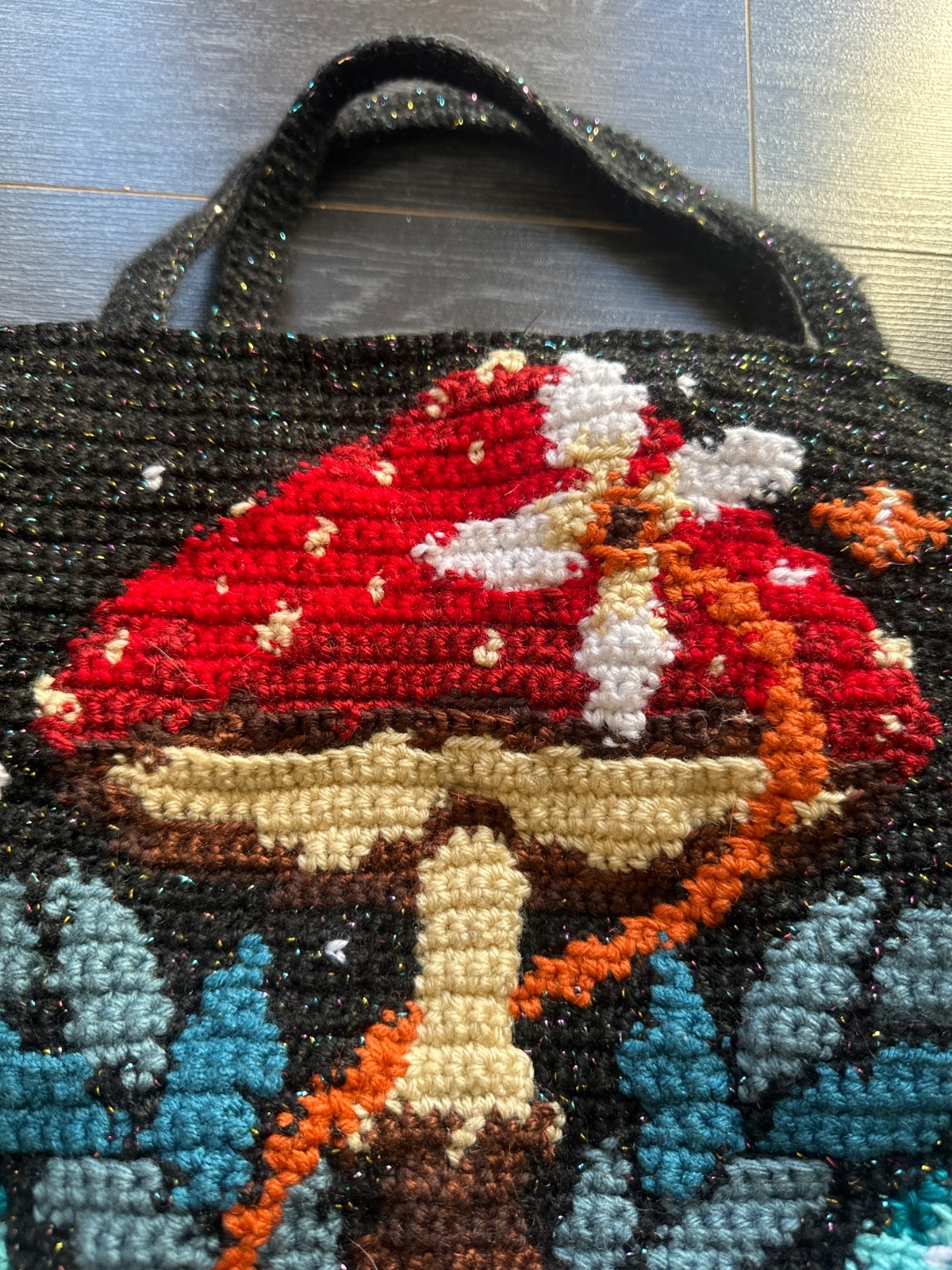 Mushroom embroidered tote