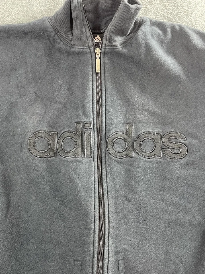Винтажная мужская куртка Adidas средний размер на молнии из флиса черная 2000-е - Изображение 2 из 4