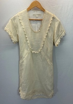 VERONICA BEARD cream Cotton textured raw hem Weave Sheath Dress  sz 0 neutral