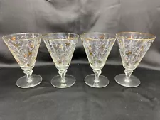 Set of 4 ~ Libbey "ROYAL FERN" Gold Etched ~ Cocktail Glasses  ~ 5 1/2" Tall