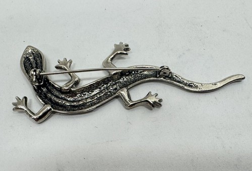Vintage Lizard Brooch Pin Silver Tone RED Rhinestone Eyes 3.25" - Picture 3 of 4