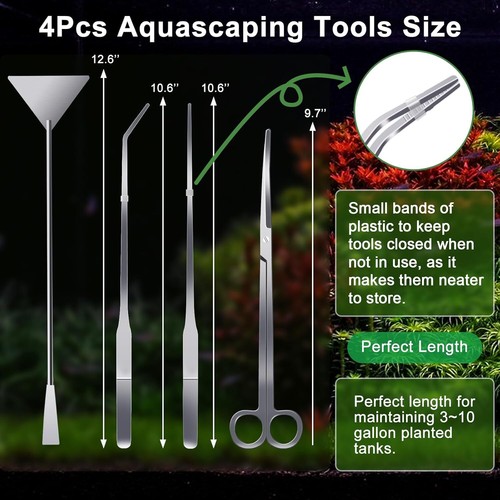 4 Piezas Herramientas de Aquascaping, Kit de Paisaje Acuario, Pinzas Largas y Fuertes, Tijera - Imagen 2 de 11