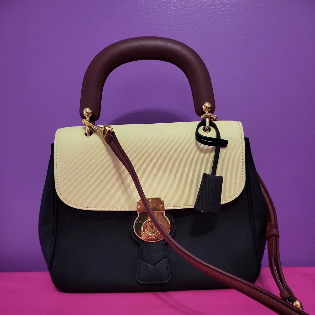 Burberry London Dk88 Top Handle Bag shoulder bag black yellow handbag leather