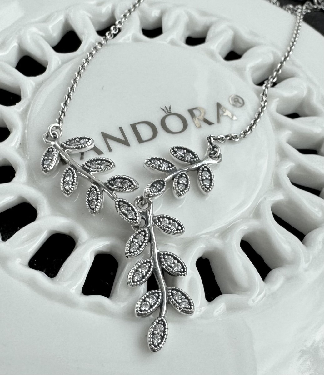 Authentic Pandora Sparkling Leaves Chain Necklace #590414CZ- 45 cm