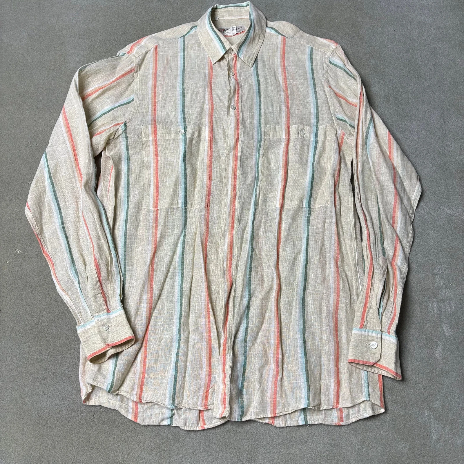Chemise Gucci vintage homme 15,5 39 rayée boutonnée lin coton coloré années 80