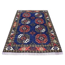 5'x6'10" Afghan Ersari Elephant Feet Design Organic Blue Hand Knotted Rug R67214