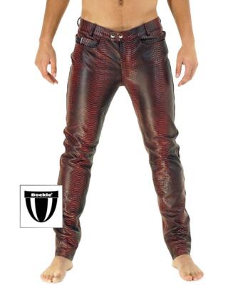 Bockle  Flash Leather Genuine Leather Fire Red Red Lederhosen Leather Tube Leather Jeans