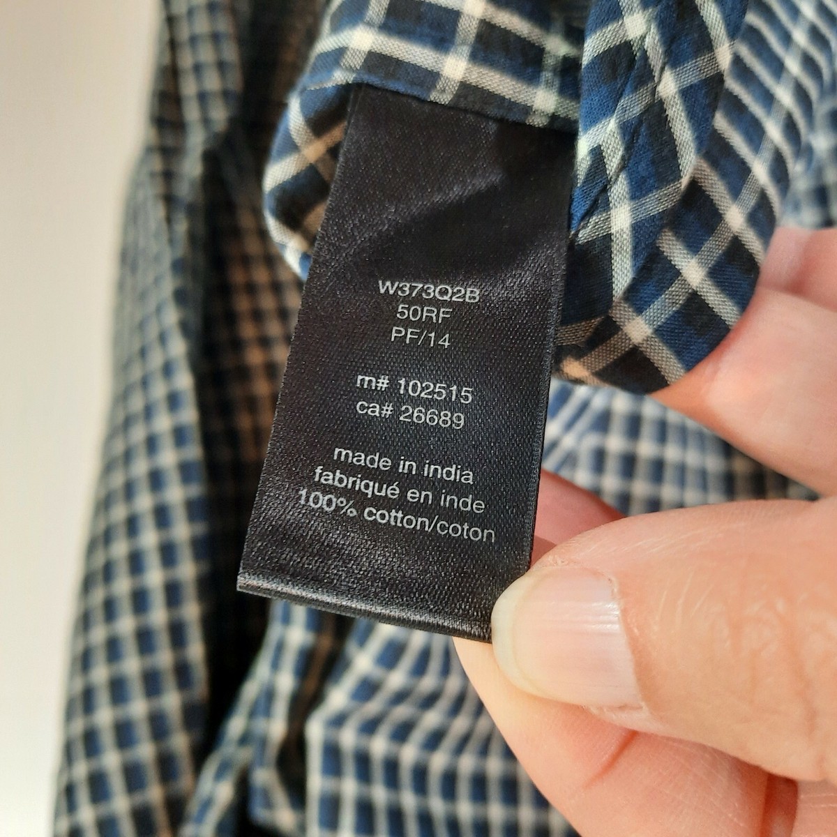 John Varvatos Shirt XL Blue Black Check 100% Cotton Button Front