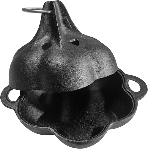 Pre-Seasoned Cast Iron Smoker & Garlic Roaster, Heavy Duty with Lid & Smoker Box