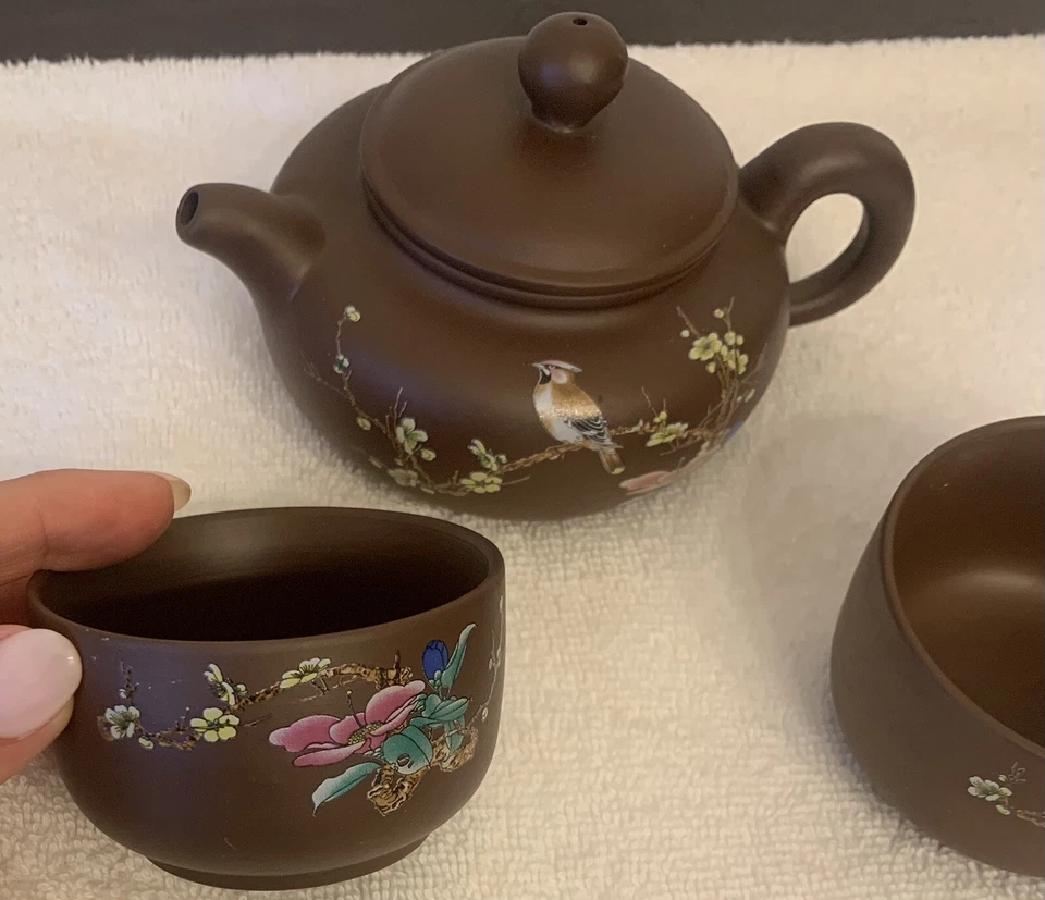 Juego de tazas de tetera de arcilla morada Zisha pintada a mano china Teteras Kungfu Pot Foto 2 de 4