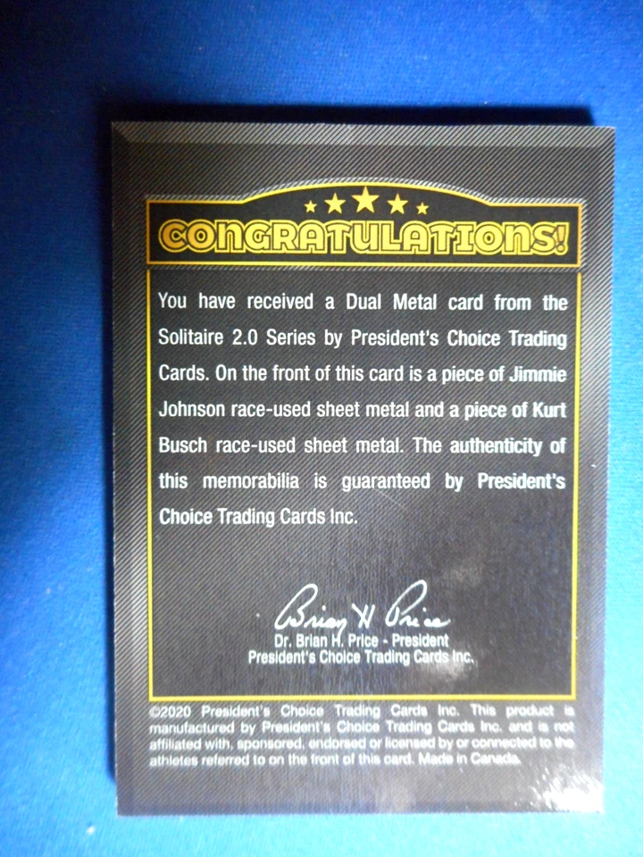 Jimmie Johnson Kurt Busch 2020 Presidents Choice Solitaire 2.0 Dual Metal # 1/1 - Image 3 of 4
