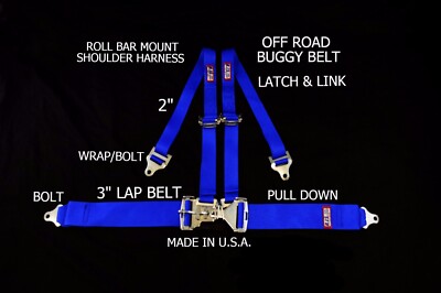RJS RACING 4 PT LATCH & LINK ROLL BAR MOUNT HARNESS BUGGY BELT BLUE SAND RAIL