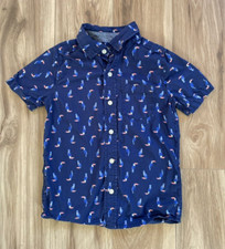 Boys Patriotic Hawaiian Shirt 7 Blue Parrot Short Sleeved Button Front Osh Kosh
