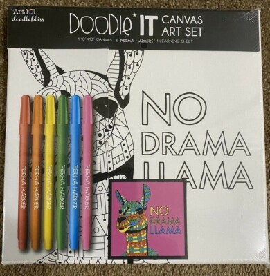 Art 101   Doodlebliss Doodle*It  Canvas Art Set 10'' x 10'' & 8 Perma Markers 