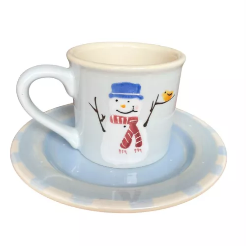 Set of 2 Hartstone Pottery Snowman Mugs with Salad Plates