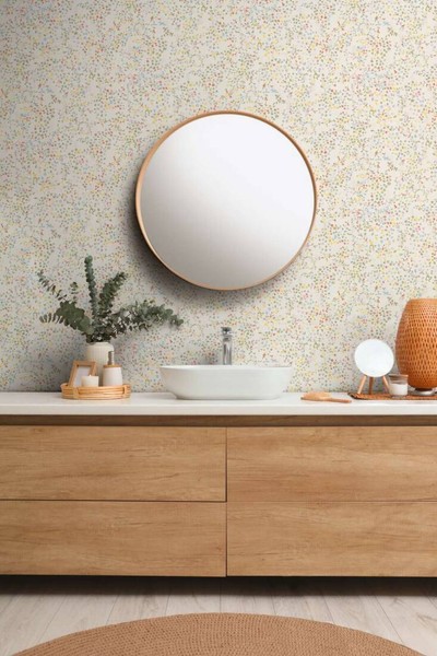 Vliestapete Blattmuster Ranken Creme Bunt Kupfer Metallic 39747-1 (3,46€/1Qm)-image