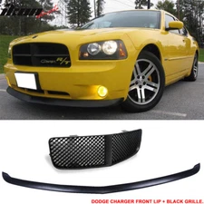 Fits 06-10 Dodge Charger OE Style Front Bumper Lip Spoiler + Front Grille PU