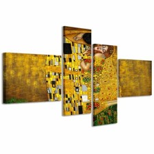 Quadro Moderno 200 x 100 cm Stampa su Tela Canvas 4pz XXL Klimt I il bacio nuovo