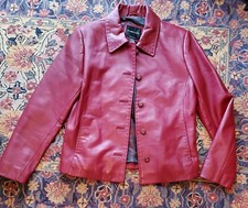 New Women Harold’s Red Scarlet Leather Jacket Detailed Stitching Med W/o Tags