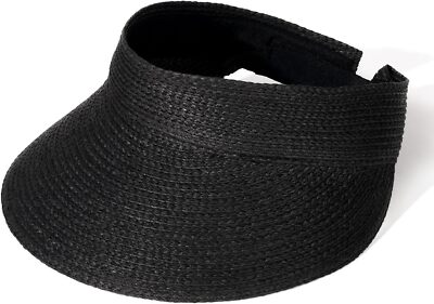 FURTALK Sun Visor Hats for Women Wide Brim Straw Visors One Size, Black 