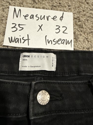 Mens 35/32 Asos Denim Slim Stretch Jeans Black Size 35 X 32 - Picture 12 of 15