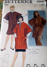 LOVELY VTG 1960s REVERSIBLE PONCHO BUTTERICK Sewing Pattern SMALL