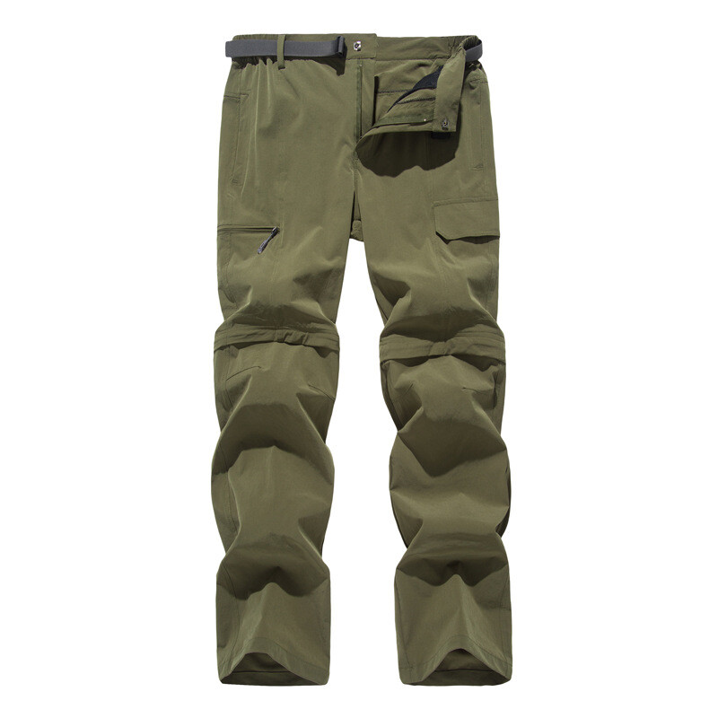 Men Detachable Hiking Pants Quick Drying Elastic Trousers Work Shorts with Belt