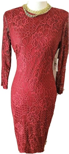 Sleeve Lace Overlay Floral Maroon Dress 