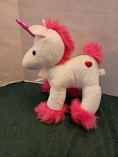 TOY FACTORY RARE PINK & WHITE PLUSH UNIORN SPARKLE PINK HORN  RED HEART